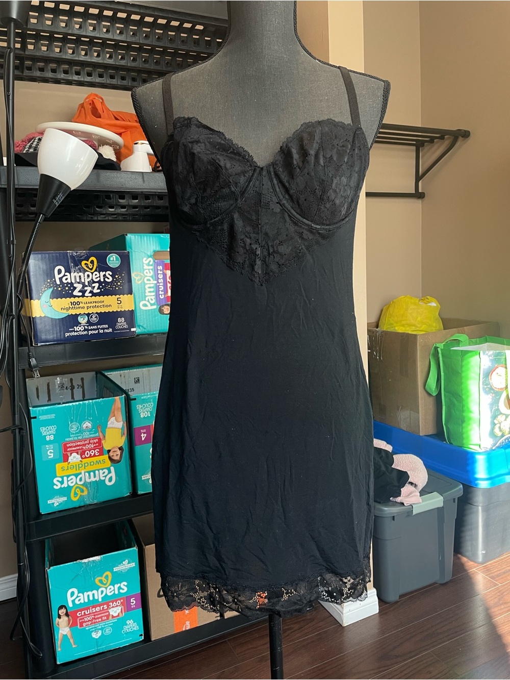 Victoria's Secret Black Lace-Trim Slip size S